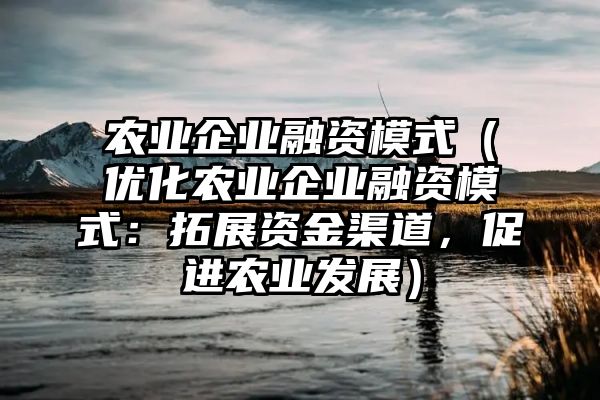 农业企业融资模式（优化农业企业融资模式：拓展资金渠道，促进农业发展）