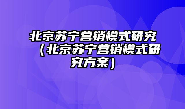 北京苏宁营销模式研究（北京苏宁营销模式研究方案）