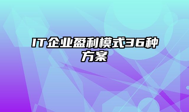 IT企业盈利模式36种方案