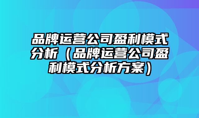 品牌运营公司盈利模式分析（品牌运营公司盈利模式分析方案）