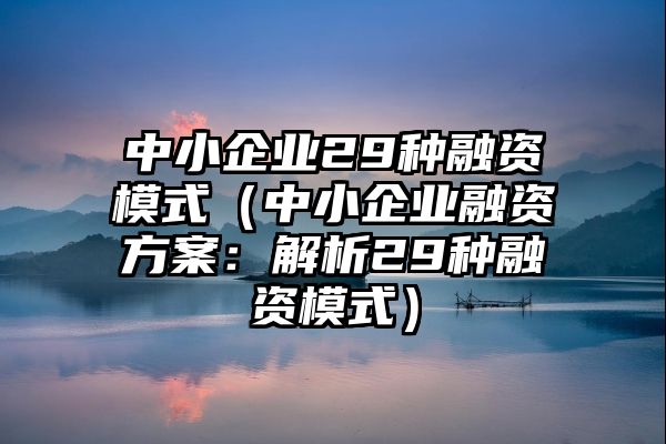 中小企业29种融资模式（中小企业融资方案：解析29种融资模式）