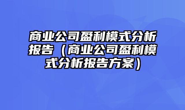 商业公司盈利模式分析报告（商业公司盈利模式分析报告方案）