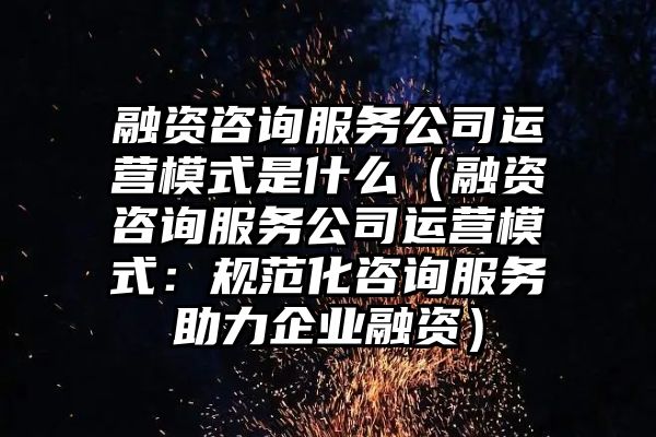 融资咨询服务公司运营模式是什么（融资咨询服务公司运营模式：规范化咨询服务助力企业融资）