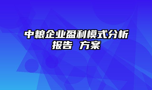 中粮企业盈利模式分析报告 方案