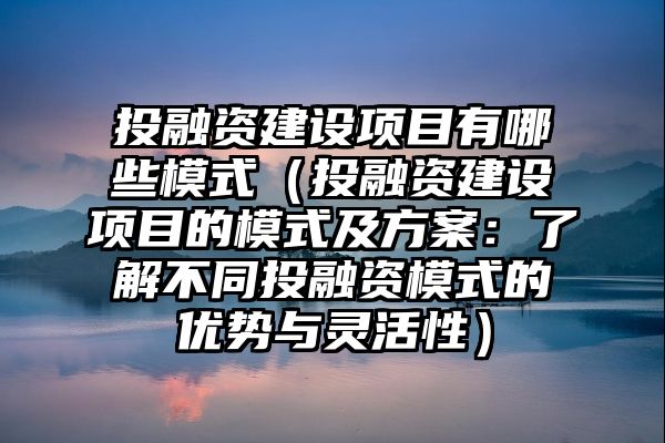 投融资建设项目有哪些模式（投融资建设项目的模式及方案：了解不同投融资模式的优势与灵活性）