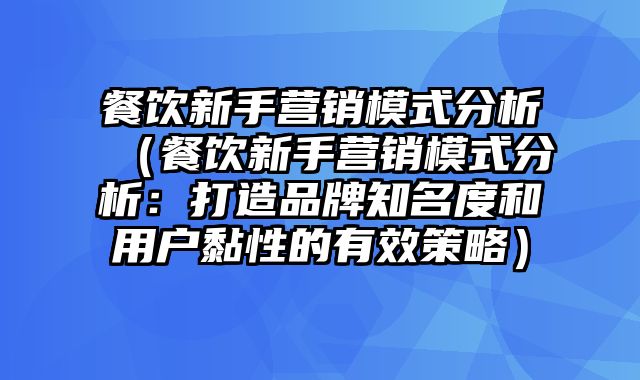 餐饮新手营销模式分析（餐饮新手营销模式分析：打造品牌知名度和用户黏性的有效策略）