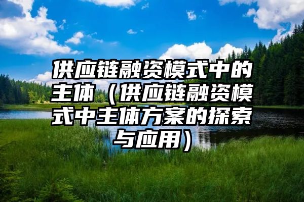 供应链融资模式中的主体（供应链融资模式中主体方案的探索与应用）