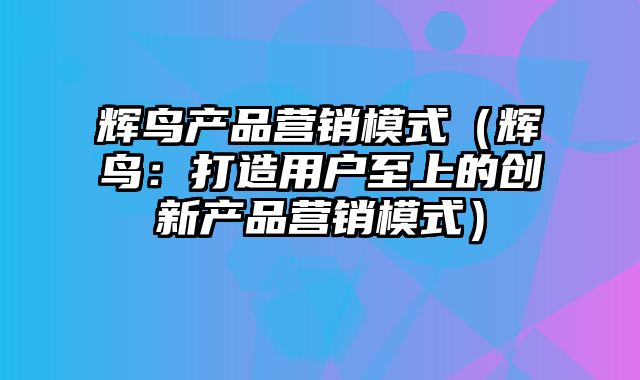 辉鸟产品营销模式（辉鸟：打造用户至上的创新产品营销模式）