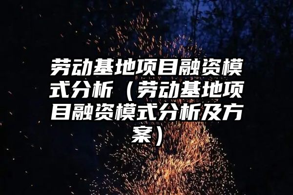 劳动基地项目融资模式分析（劳动基地项目融资模式分析及方案）