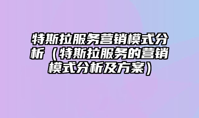 特斯拉服务营销模式分析（特斯拉服务的营销模式分析及方案）