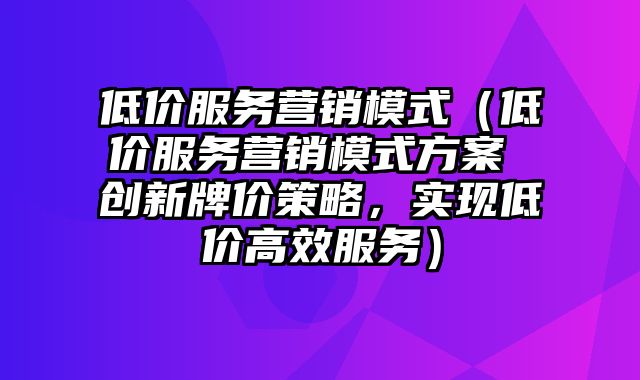 低价服务营销模式（低价服务营销模式方案 创新牌价策略，实现低价高效服务）