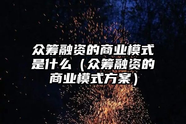 众筹融资的商业模式是什么（众筹融资的商业模式方案）