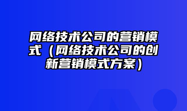 网络技术公司的营销模式（网络技术公司的创新营销模式方案）