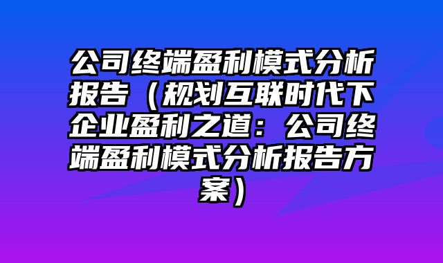 公司终端盈利模式分析报告（规划互联时代下企业盈利之道：公司终端盈利模式分析报告方案）