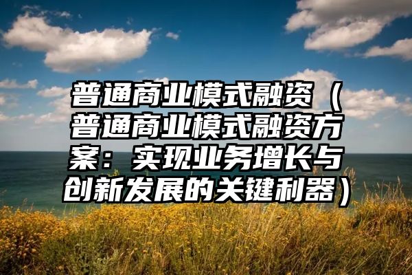 普通商业模式融资（普通商业模式融资方案：实现业务增长与创新发展的关键利器）