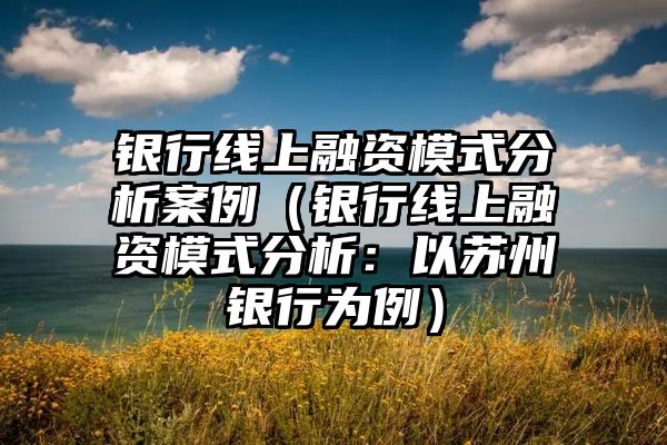 银行线上融资模式分析案例（银行线上融资模式分析：以苏州银行为例）