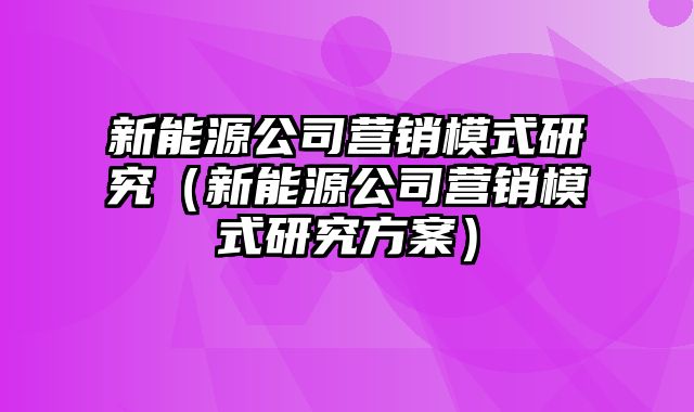 新能源公司营销模式研究（新能源公司营销模式研究方案）