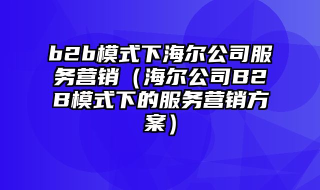 b2b模式下海尔公司服务营销（海尔公司B2B模式下的服务营销方案）