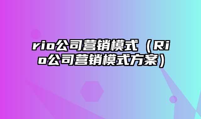 rio公司营销模式（Rio公司营销模式方案）