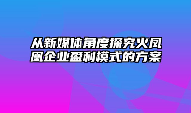 从新媒体角度探究火凤凰企业盈利模式的方案