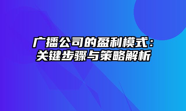 广播公司的盈利模式：关键步骤与策略解析