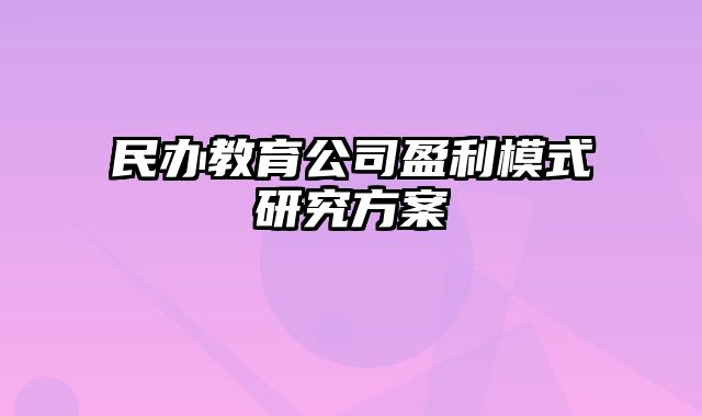 民办教育公司盈利模式研究方案