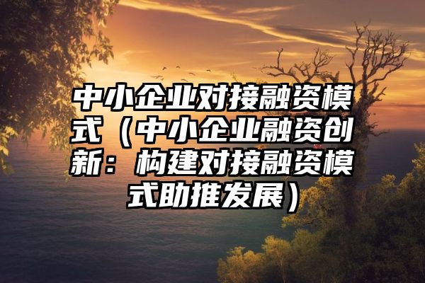 中小企业对接融资模式（中小企业融资创新：构建对接融资模式助推发展）