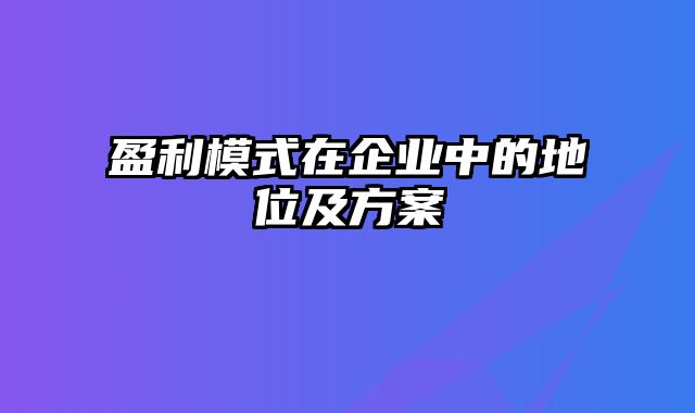 盈利模式在企业中的地位及方案