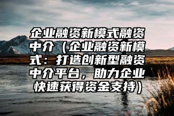 企业融资新模式融资中介（企业融资新模式：打造创新型融资中介平台，助力企业快速获得资金支持）