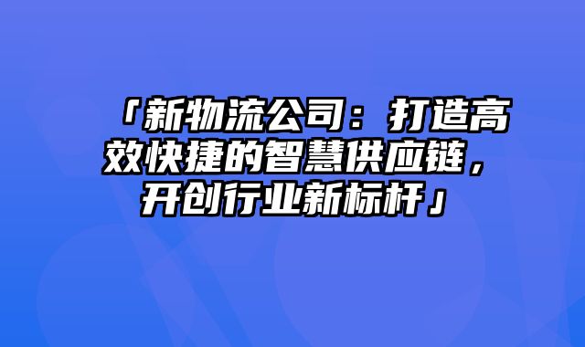 「新物流公司：打造高效快捷的智慧供应链，开创行业新标杆」