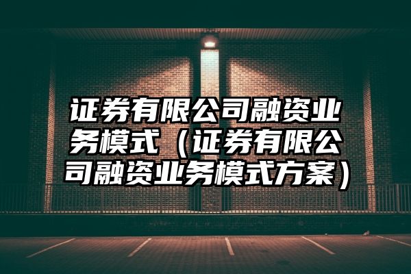 证券有限公司融资业务模式（证券有限公司融资业务模式方案）