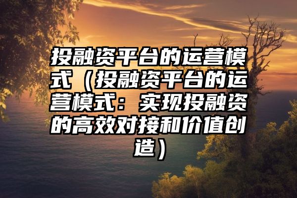 投融资平台的运营模式（投融资平台的运营模式：实现投融资的高效对接和价值创造）