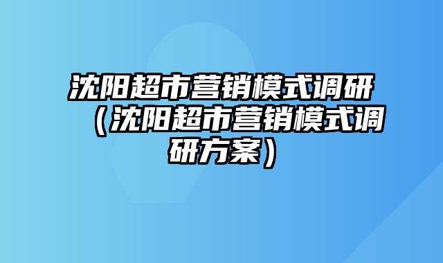 沈阳超市营销模式调研（沈阳超市营销模式调研方案）