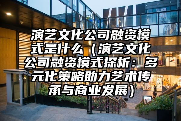 演艺文化公司融资模式是什么（演艺文化公司融资模式探析：多元化策略助力艺术传承与商业发展）