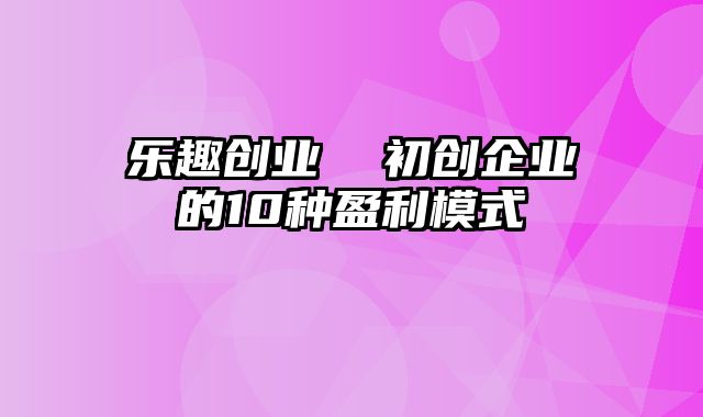 乐趣创业  初创企业的10种盈利模式