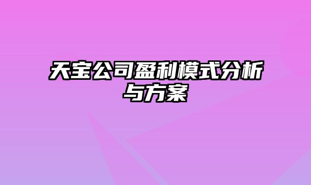 天宝公司盈利模式分析与方案