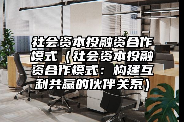 社会资本投融资合作模式（社会资本投融资合作模式：构建互利共赢的伙伴关系）