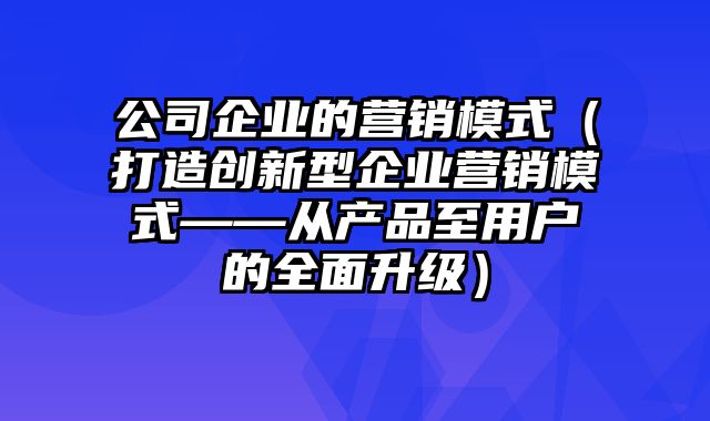 公司企业的营销模式（打造创新型企业营销模式——从产品至用户的全面升级）