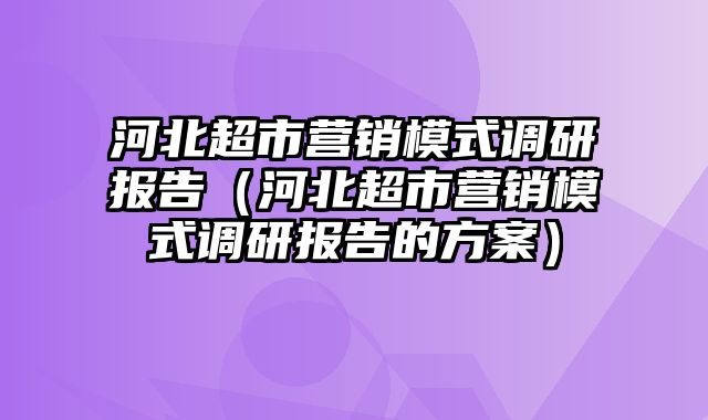 河北超市营销模式调研报告（河北超市营销模式调研报告的方案）