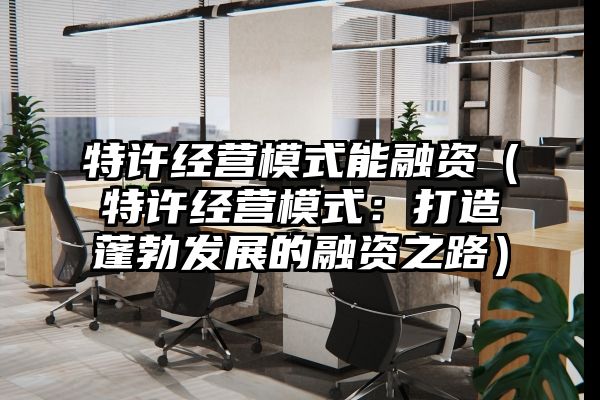 特许经营模式能融资（特许经营模式：打造蓬勃发展的融资之路）