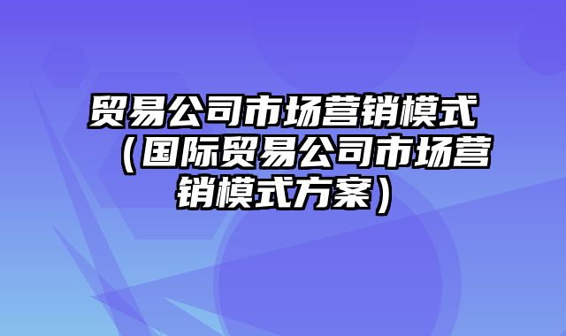 贸易公司市场营销模式（国际贸易公司市场营销模式方案）