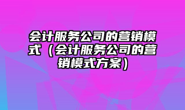 会计服务公司的营销模式（会计服务公司的营销模式方案）