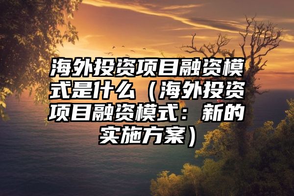 海外投资项目融资模式是什么（海外投资项目融资模式：新的实施方案）