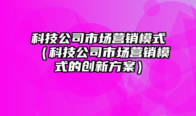 科技公司市场营销模式（科技公司市场营销模式的创新方案）