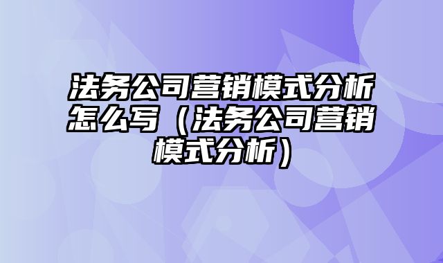 法务公司营销模式分析怎么写（法务公司营销模式分析）