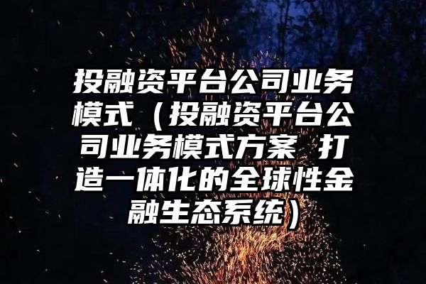 投融资平台公司业务模式（投融资平台公司业务模式方案 打造一体化的全球性金融生态系统）