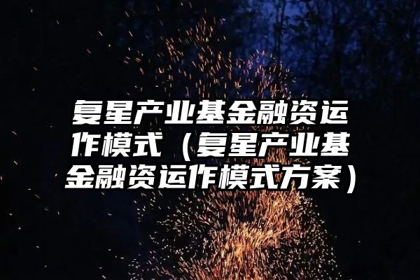 复星产业基金融资运作模式（复星产业基金融资运作模式方案）