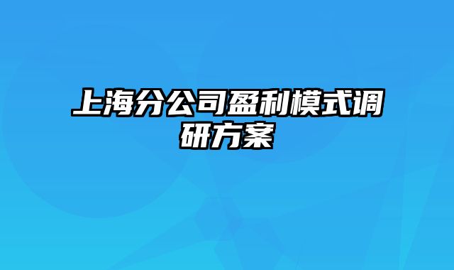 上海分公司盈利模式调研方案