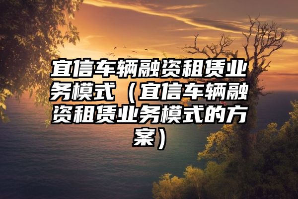 宜信车辆融资租赁业务模式（宜信车辆融资租赁业务模式的方案）