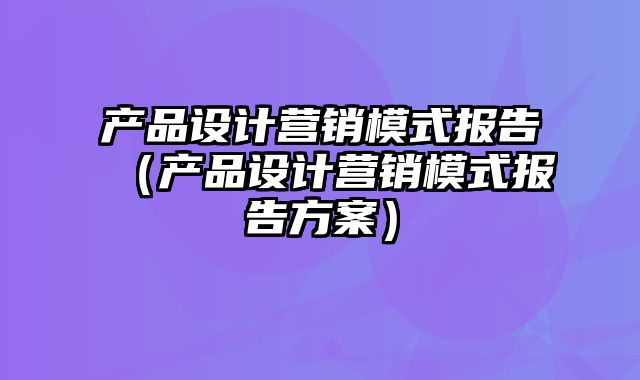 产品设计营销模式报告（产品设计营销模式报告方案）